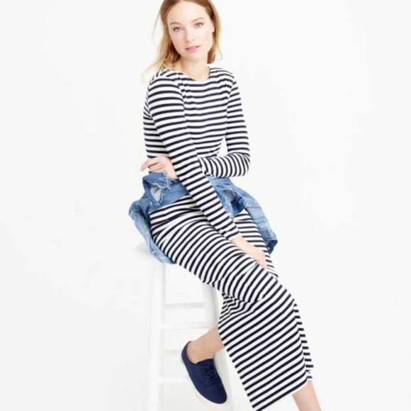 NEW WOMEN'S J CREW LONG SLEEVE STRIPED MAXI DRESS - Picture 3 of 10